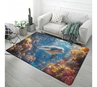 Xisnuient Undersea World Children's Play Rug, Soft Nursery Rug Dolphin Shark Ocean Blue Large Carpet for Living Room Bedroom Playroom, Non-Slip Bath Mat, 80x120 cm, Color 5