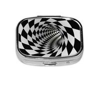 Xiso Ver 3D Vortex Illusion Pill Box Portable Metal Pill Organizer 2 Compartment Medicine Small Pill Case for Purses Compact Travel Medicine Holder for Vitamins Medication