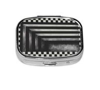 Xiso Ver 3D Vortex Optical Illusion Square Pill Box Portable Metal Pill Organizer 2 Compartment Medicine Small Pill Case for Purses Compact Travel Medicine Holder for Vitamins Medication