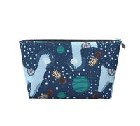Xiso Ver Alpaca Astronaut in Space Leather Cosmetic Bag for Women Small Makeup Bag for Purse Travel Cosmetic Pouch for Makeup Brushes Lipsticks, Silver, One Size