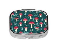 Xiso Ver Amanita Mushroom Pill Box Portable Metal Pill Organizer 2 Compartment Medicine Small Pill Case for Purses Compact Travel Medicine Holder for Vitamins Medication