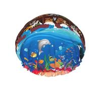 Xiso Ver Animals On Noah's Ark Shower Cap for Women Double Waterproof Layers Bath Hats Elastic and Reusable Hair Caps for Long Thick Hair Soft Bath Shower Hair Hat