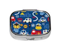 Xiso Ver Animals Rescue Team Pill Box Portable Metal Pill Organizer 2 Compartment Medicine Small Pill Case for Purses Compact Travel Medicine Holder for Vitamins Medication