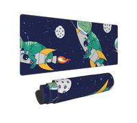 Xiso Ver Astronaut Dinosaur and Space Large Gaming Mouse Pad 31.5 x 11.8in Keyboard Mouse Mat Desk Keyboard Pad for Work, Play, Office, Home with Non-Slip Rubber Base Stitched Edges
