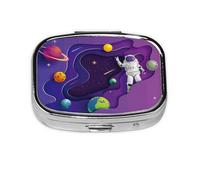 Xiso Ver Astronaut on Mission in Outer Space Pill Box Portable Metal Pill Organizer 2 Compartment Medicine Small Pill Case for Purses Compact Travel Medicine Holder for Vitamins Medication