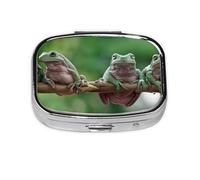 Xiso Ver Australian White Tree Frog Sitting on Branch Pill Box Portable Metal Pill Organizer 2 Compartment Medicine Small Pill Case for Purses Compact Travel Medicine Holder for Vitamins Medication