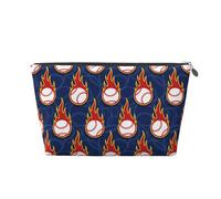 Xiso Ver Baseball Ball and Flames Leather Cosmetic Bag for Women Small Makeup Bag for Purse Travel Cosmetic Pouch for Makeup Brushes Lipsticks, Silver, One Size