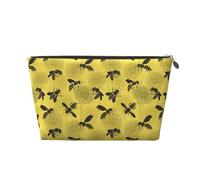 Xiso Ver Bees and Dandelions Leather Cosmetic Bag for Women Small Makeup Bag for Purse Travel Cosmetic Pouch for Makeup Brushes Lipsticks, Gold, One Size