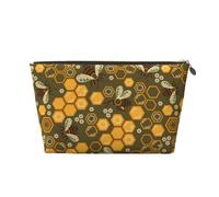 Xiso Ver Bees and Honeycombs Leather Cosmetic Bag for Women Small Makeup Bag for Purse Travel Cosmetic Pouch for Makeup Brushes Lipsticks, Gold, One Size