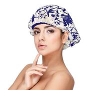 Xiso Ver Blue And White Porcelain Pattern Satin Bonnet Silk Bonnet for Sleeping with Adjustable Straps Hair Cap Double Layer Satin Lined Sleep Caps for Women's Natural & Curly Hair