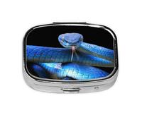 Xiso Ver Blue Viper Snake Pill Box Portable Metal Pill Organizer 2 Compartment Medicine Small Pill Case for Purses Compact Travel Medicine Holder for Vitamins Medication