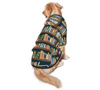 Xiso Ver Bookshelves Full of Books Dog Hoodie Soft and Warm Dog Hoodie Sweater with Leash Hole and Pocket Dog Winter Sweatshirt Warm Pet Clothes for Medium Large Dogs