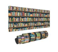 Xiso Ver Bookshelves Full of Books Large Gaming Mouse Pad 31.5 x 11.8in Keyboard Mouse Mat Desk Keyboard Pad for Work, Play, Office, Home with Non-Slip Rubber Base Stitched Edges