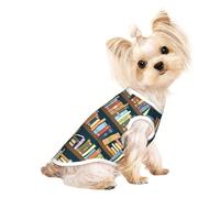 Xiso Ver Bookshelves Full of Books Print Dog Shirts Elastic Soft Dog T-Shirts Breathable Pet Clothes Spring Summer Pet Apparel Tee Shirt for Puppy Kitty Cats Small Medium Dogs