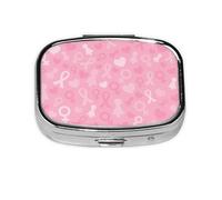 Xiso Ver Breast Cancer Awareness Pill Box Portable Metal Pill Organizer 2 Compartment Medicine Small Pill Case for Purses Compact Travel Medicine Holder for Vitamins Medication