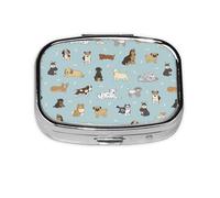 Xiso Ver Cartoon Doodle Puppy Pill Box Portable Metal Pill Organizer 2 Compartment Medicine Small Pill Case for Purses Compact Travel Medicine Holder for Vitamins Medication