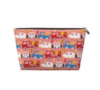 Xiso Ver Cartoon with Traffic Elements Leather Cosmetic Bag for Women Small Makeup Bag for Purse Travel Cosmetic Pouch for Makeup Brushes Lipsticks, Gold, One Size