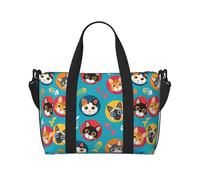 Xiso Ver Cat and Fish Bones Travel Bag for Women Men Weekender Bags Carry on Overnight Bag Tote Bag Yoga Gym Bag for Gym, Work, Weekend, Travel, Personal Items, Black, One Size