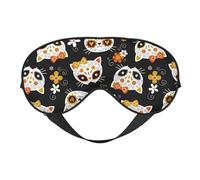 Xiso Ver Cat Skulls and Flowers Sleep Mask Adjustable Double -Sided Eye Mask Soft Sleeping Eye Covers for Sleeping Perfect Shading Reduce Eye Edema