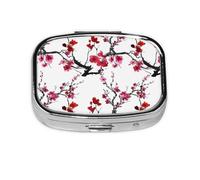 Xiso Ver Cherry Blossoms Pill Box Portable Metal Pill Organizer 2 Compartment Medicine Small Pill Case for Purses Compact Travel Medicine Holder for Vitamins Medication