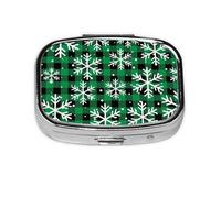 Xiso Ver Christmas Pattern at Buffalo Plaid Pill Box Portable Metal Pill Organizer 2 Compartment Medicine Small Pill Case for Purses Compact Travel Medicine Holder for Vitamins Medication