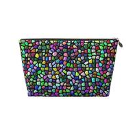 Xiso Ver Colorful Mosaic Stones Leather Cosmetic Bag for Women Small Makeup Bag for Purse Travel Cosmetic Pouch for Makeup Brushes Lipsticks, Gold, One Size
