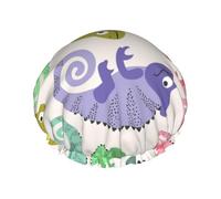 Xiso Ver Colorful Pattern With Cute Chameleons Shower Cap for Women Double Waterproof Layers Bath Hats Elastic and Reusable Hair Caps for Long Thick Hair Soft Bath Shower Hair Hat