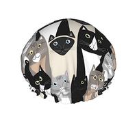 Xiso Ver Colors Cats Shower Cap for Women Double Waterproof Layers Bath Hats Elastic and Reusable Hair Caps for Long Thick Hair Soft Bath Shower Hair Hat