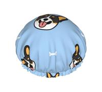 Xiso Ver Corgi Dog Shower Cap for Women Double Waterproof Layers Bath Hats Elastic and Reusable Hair Caps for Long Thick Hair Soft Bath Shower Hair Hat