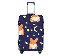 Xiso Ver Corgi Lying With Moons And Stars Luggage Cover Washable Elasticated Luggage Covers for Suitcase tsa Approved Stylish Dust and Scratch Resistant Luggage Case Protector for Kids and Adults