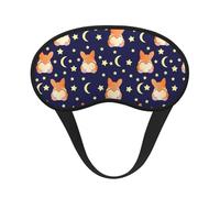 Xiso Ver Corgi Lying with Moons and Stars Print Sleep Mask Adjustable Eye Mask Soft Sleeping Eye Covers for Sleeping Perfect Shading Reduce Eye Edema