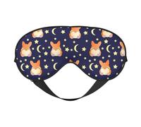 Xiso Ver Corgi Lying with Moons and Stars Sleep Mask Adjustable Double -Sided Eye Mask Soft Sleeping Eye Covers for Sleeping Perfect Shading Reduce Eye Edema