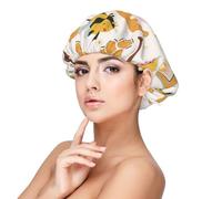 Xiso Ver Cute Bee Honey Jar Hive Bear Satin Bonnet Silk Bonnet for Sleeping with Adjustable Straps Hair Cap Double Layer Satin Lined Sleep Caps for Women's Natural & Curly Hair