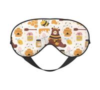 Xiso Ver Cute Bee Honey Jar Hive Bear Sleep Mask Adjustable Double -Sided Eye Mask Soft Sleeping Eye Covers for Sleeping Perfect Shading Reduce Eye Edema