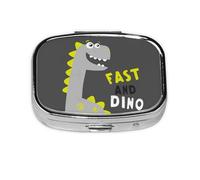 Xiso Ver Cute Dinosaur Skate On Grey Background Pill Box Portable Metal Pill Organizer 2 Compartment Medicine Small Pill Case for Purses Compact Travel Medicine Holder for Vitamins Medication