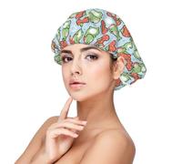Xiso Ver Cute Frog Strawberry Umbrella Satin Bonnet Silk Bonnet for Sleeping with Adjustable Straps Hair Cap Double Layer Satin Lined Sleep Caps for Women's Natural & Curly Hair