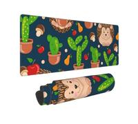Xiso Ver Cute Hedgehogs Cactus Blue Large Gaming Mouse Pad 31.5 x 11.8in Keyboard Mouse Mat Desk Keyboard Pad for Work, Play, Office, Home with Non-Slip Rubber Base Stitched Edges