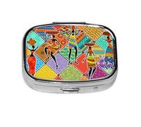 Xiso Ver Dancing African Womans Pill Box Portable Metal Pill Organizer 2 Compartment Medicine Small Pill Case for Purses Compact Travel Medicine Holder for Vitamins Medication