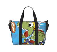 Xiso Ver Dinosaur Riding a Motorcycle Travel Bag for Women Men Weekender Bags Carry on Overnight Bag Tote Bag Yoga Gym Bag for Gym, Work, Weekend, Travel, Personal Items, Black, One Size