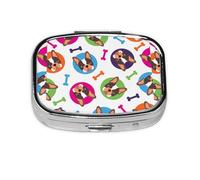 Xiso Ver Dog and Bone Pill Box Portable Metal Pill Organizer 2 Compartment Medicine Small Pill Case for Purses Compact Travel Medicine Holder for Vitamins Medication