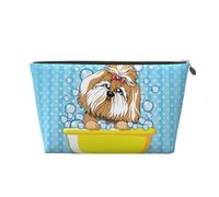 Xiso Ver Dog Takes a Bath in the Bathtub Leather Cosmetic Bag for Women Small Makeup Bag for Purse Travel Cosmetic Pouch for Makeup Brushes Lipsticks, Gold, One Size
