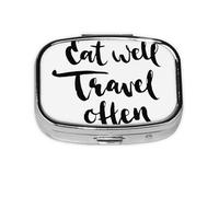 Xiso Ver eat Well Travel Often Pill Box Portable Metal Pill Organizer 2 Compartment Medicine Small Pill Case for Purses Compact Travel Medicine Holder for Vitamins Medication