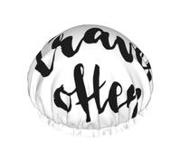Xiso Ver eat well travel often Shower Cap for Women Double Waterproof Layers Bath Hats Elastic and Reusable Hair Caps for Long Thick Hair Soft Bath Shower Hair Hat