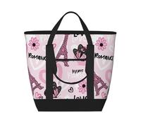 Xiso Ver Eiffel Tower and Butterflies Insulated Cooler Bag Large Insulated Lunch Box Shopping Freezer Grocery Bags Reusable Insulated Leakproof Lunch Tote for Shopping, Traveling, Beach & Picnic