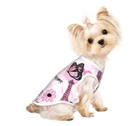 Xiso Ver Eiffel Tower and Butterflies Print Dog Shirts Elastic Soft Dog T-Shirts Breathable Pet Clothes Spring Summer Pet Apparel Tee Shirt for Puppy Kitty Cats Small Medium Dogs