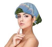 Xiso Ver Elephant Dog Sitting Under The Rainbow Satin Bonnet Silk Bonnet for Sleeping with Adjustable Straps Hair Cap Double Layer Satin Lined Sleep Caps for Women's Natural & Curly Hair