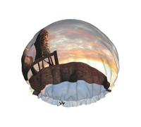 Xiso Ver Elephant Giraffe On A Mountain Top Sunset Shower Cap for Women Double Waterproof Layers Bath Hats Elastic and Reusable Hair Caps for Long Thick Hair Soft Bath Shower Hair Hat