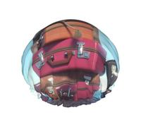Xiso Ver Elephant Sits On A Stack Of Luggages Ocean Shower Cap for Women Double Waterproof Layers Bath Hat Elastic and Reusable Hair Caps for Long Thick Hair Soft Bath Shower Hair Hats