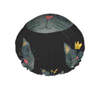 Xiso Ver Faces Of The Cat Shower Cap for Women Double Waterproof Layers Bath Hat Elastic and Reusable Hair Caps for Long Thick Hair Soft Bath Shower Hair Hats