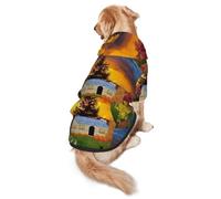 Xiso Ver Fall Village Scenery Dog Hoodie Soft and Warm Dog Hoodie Sweater with Leash Hole and Pocket Dog Winter Sweatshirt Warm Pet Clothes for Medium Large Dogs
